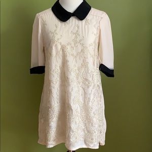 Collared lace overlay shirt - cream, gold, black